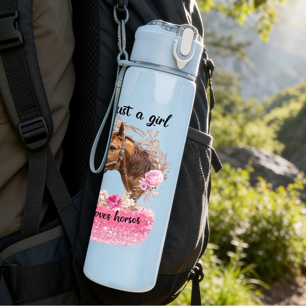 1PC Horse Girl Western Cowgirl Quote Print 750ml Color Plastic Sports Water Bottle Leakproof Flip Straw Lid Suitable for Sports Office Home Use
