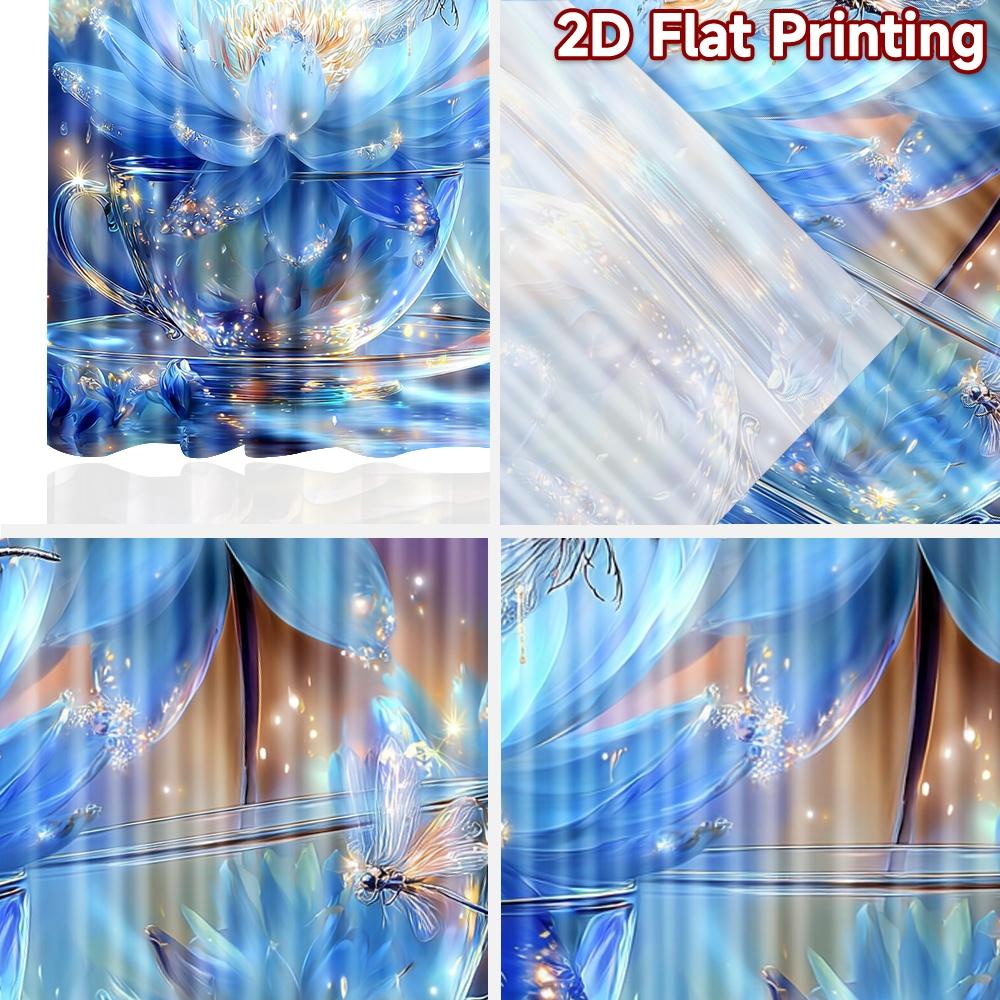 2D Flat Printing 2pcs Curtains Blue Lotus Fairy Dreamscape Digital Printed Polyester Drapes Seasonal Party & Holiday Decor