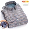 New Plus Size Velvet-Lined Men's Pure Cotton Plaid Shirt - Warm, Thickened for Autumn/Winter Cold Protection
