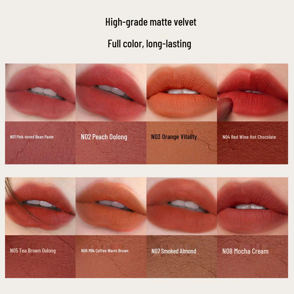Anlusi Soft Mist Non-stick Matte Lipstick - Velvet Satin Lip Glaze & Gloss. N02# Peach Oolong