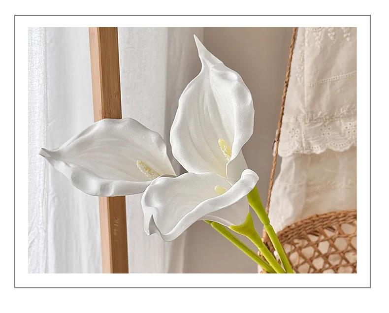 10Pcs Artificial EVA White Calla Lily Flowers Wedding Decor Bridal Bouquet Fake Hoonlily Flowers Home Decoration Party Floral