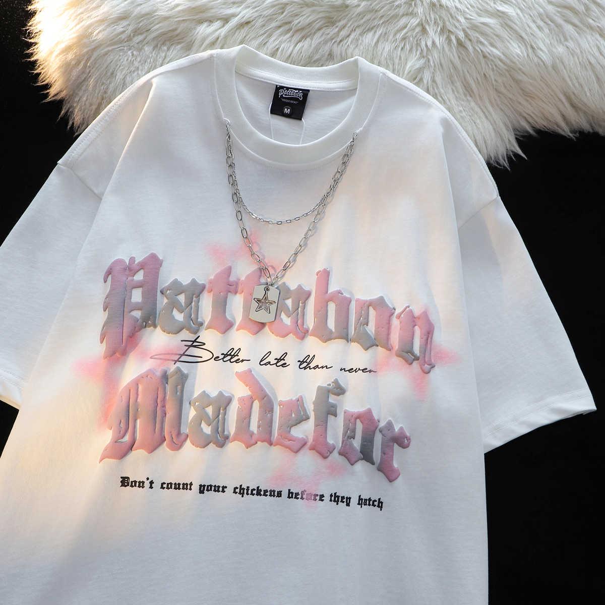 

Унисекс Футболка из чистого хлопка с принтом букв в стиле хип-хоп – Летняя, свободного кроя, с коротким рукавом M белый