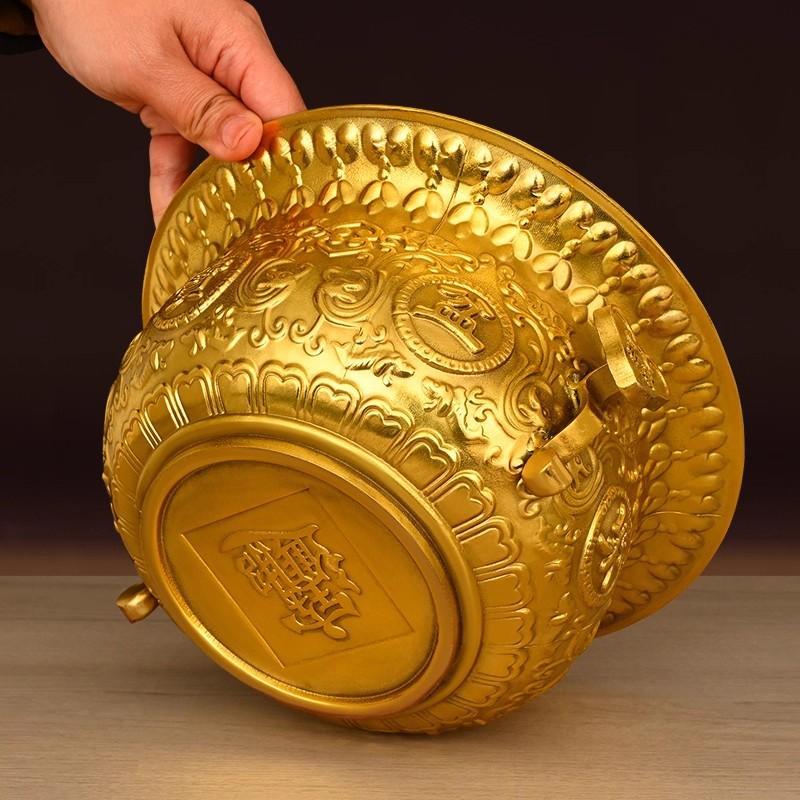 Phoenix Design Brass Treasure Bowl, Money Bank Coin Box for Wealth Luck, Ruyi Ears Feng Shui Home Office Decor, Abundance Gift