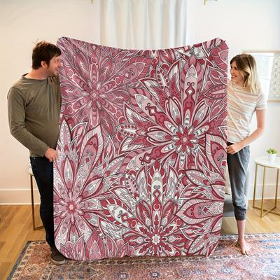 1 Stück Böhmische Blumenmuster Flanelldecke - Weich Atmungsaktiv 100% Polyester, Ganzjahres Gemütliche Überwurfdecke für Bett, Sofa & Heimdekoration, M