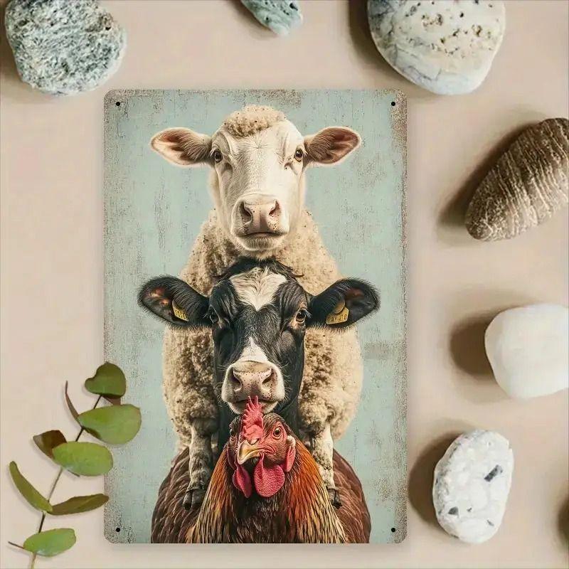 Retro Metal Animal Wall Art for Home Kitchen Farm Cafe Garden