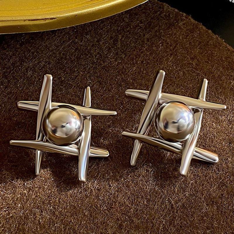 New Personality Retro Metal Round Bead Earrings for Women Geometric Simple Double Cross Earrings for Women Jewelry Banquet Gift
