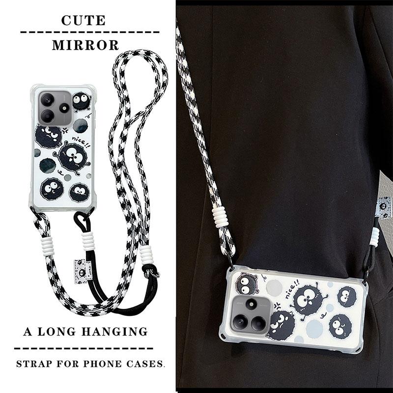 KEYSION Umhänge-Handyhülle für Redmi Note 14 4G 5G Niedliche Cartoon-Hülle mit langem Lanyard und Spiegel, stoßfeste Hülle für Redmi Note 14 5G