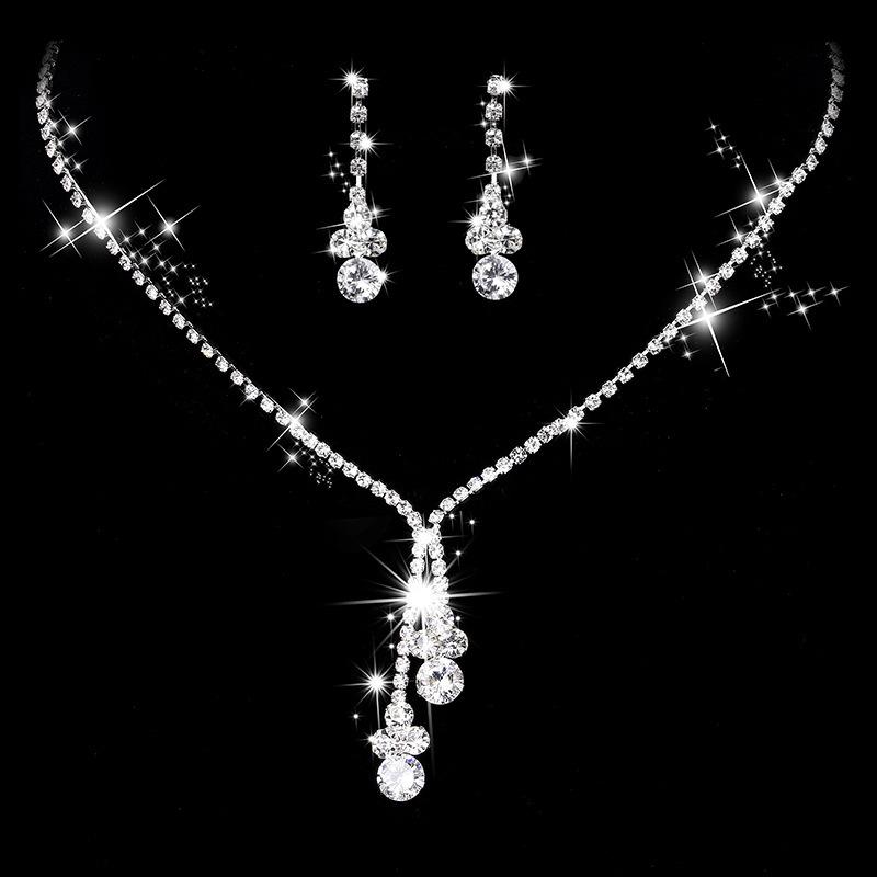 Korea Metal Claw Chain Rhinestone Wedding Necklace Bridal Necklace Earrings Jewelry Banquet Necklace Jewelry Set