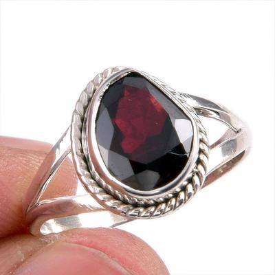 Natural Garnet Gemstone Handmade 925 Solid Silver Gift Jewelry Ring Size 9 R9p50