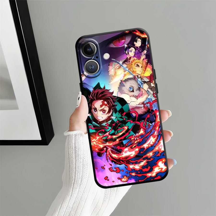 

Black Soft Phone Cover Case for iPhone 7 8 15 16 14 Plus 13 12 11 17 Pro Max XS Max 17Air XR Anime D-Demon S-Slayer iPhone 13 mini