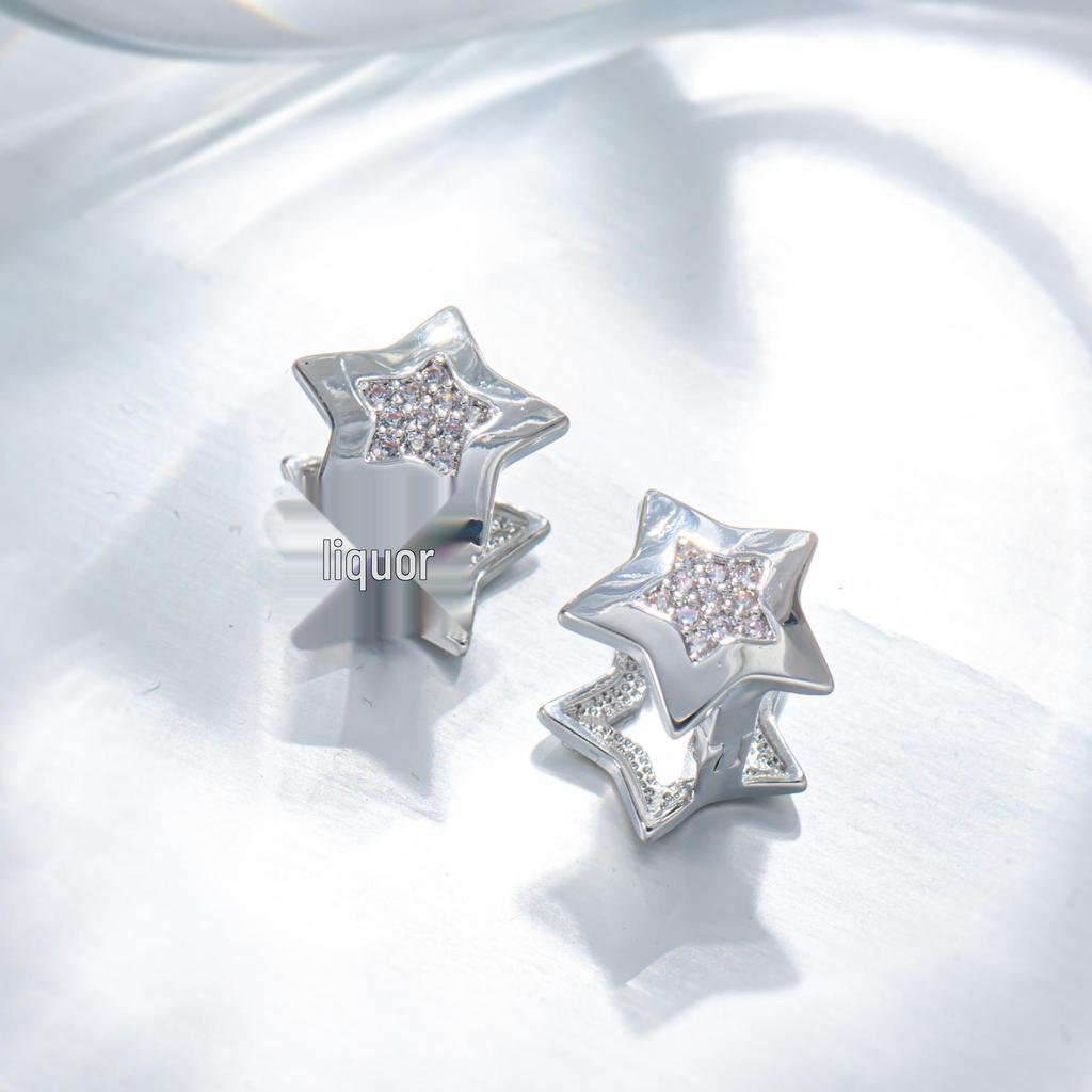 Korean Ear Cuff 2024: Five-Pointed Star Earrings with High-Grade Zircon, New Niche Design for Women