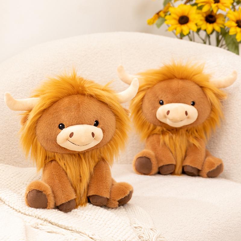 Kawaii Yak Plush Cute Toy Doll Fuzzy Highland Cattle Soft Stuffed Pillow For Animal Lovers Present