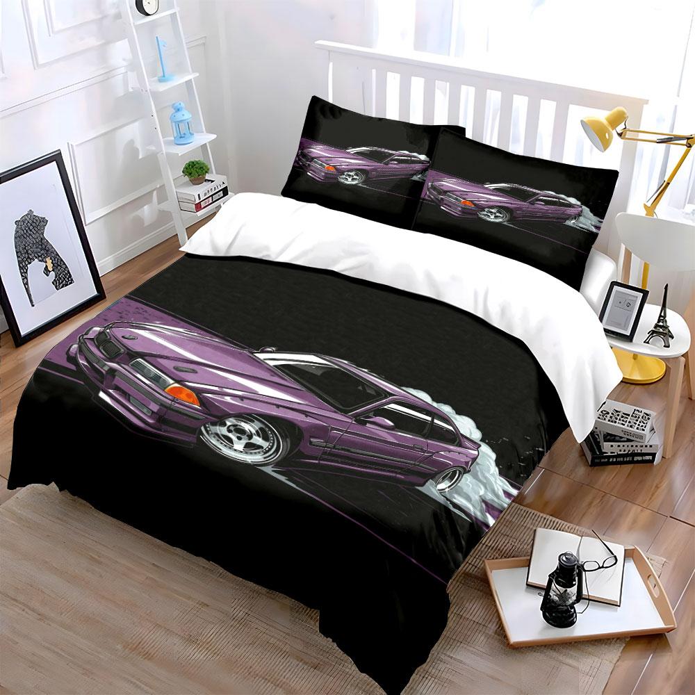 Purple sports car drifting. Bedding sets Duvet cover sets Duvet covers Pillowcases(1 * Duvet Cover 2 * Pillowcases without duvet insert)