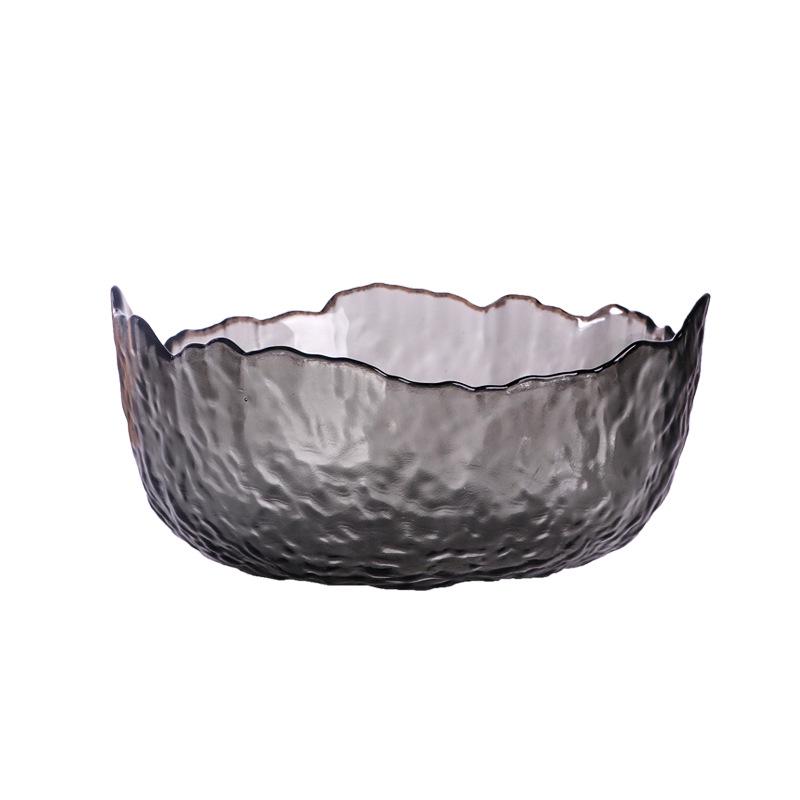 Japanese Hammered Gold Rim Glass Bowl: Heat-Resistant, Transparent, Irregular for Fruit Salad or Noodles