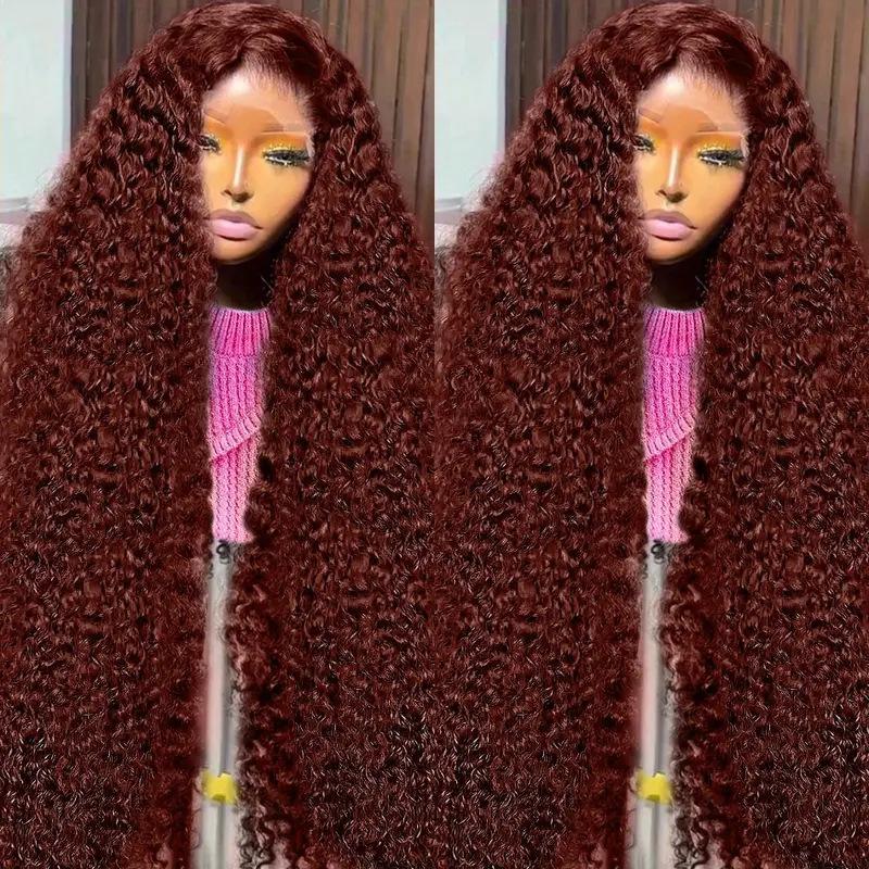 European and American Fashion Front Lace 13 * 4 Lace Wig, African Hot-selling Burgundy Small Curl Tube Long Curly Hair