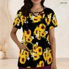 Women Plus Size Keyhole Neck Short Sleeve USA Flag Printed Nurse Scrub Top With Front Pockets