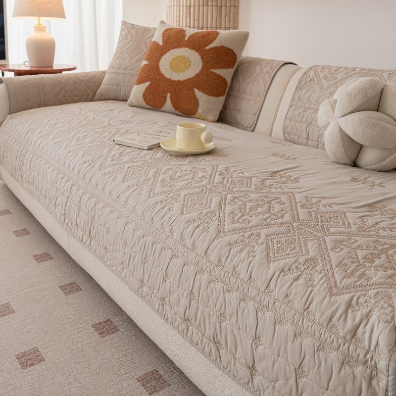 Nordic Style Embroidered Sofa Cushion Quilted Technology Couch Cushions Four Season Universal Backrest Armrest Dustproof Cloth Same Style Pillow Cover