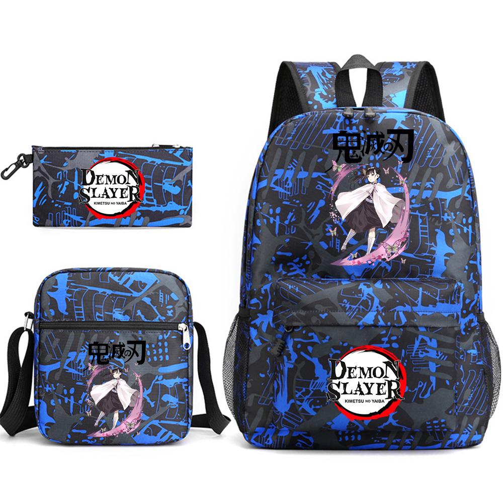 3Pcs/set Anime Printed Demon Slayer Backpack with Shoulder Bag Pencil Case for Teen Student Boy Girl Large Capacity Waterproof Bookbag Travel Bag