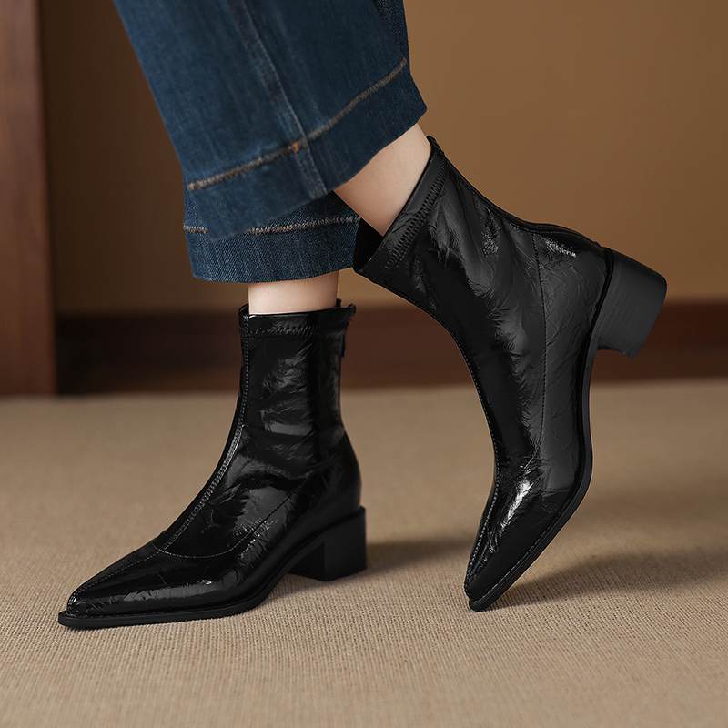 Krazing Po Microfiber Winter Pointed Toe Size 33 Western Boots Size 43 Concise Style Med Heels Ankle Boots