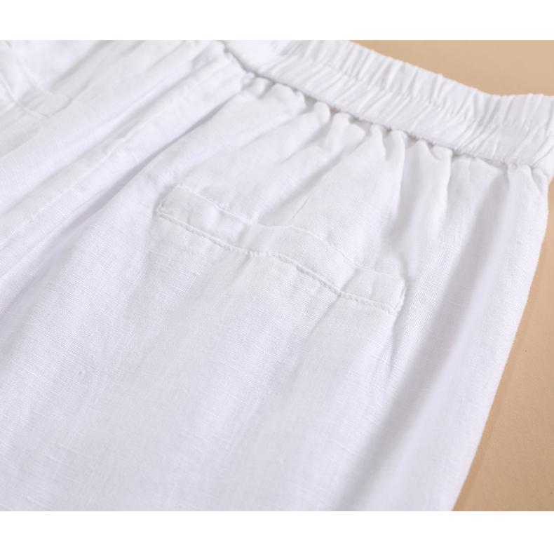 Women's Japanese Style White Linen Wide-Leg Pants - Relaxed Fit, Sun Protection, Casual Straight-Leg for Spring/Summer