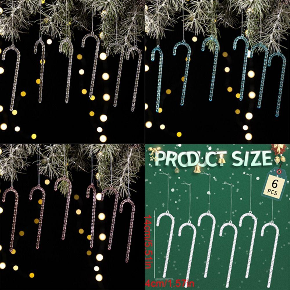 6Pcs Transparent Christmas Canes Pendant Shatterproof Simulation Acrylic Christmas Canes Exquisite Christmas Tree Decoration