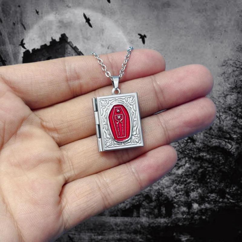 Jun An Retro Gothic Black Coffin Book Necklace