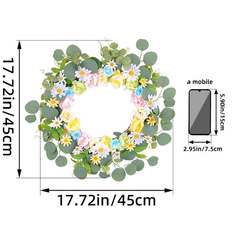 Spring Artificial Flower Daisy Wreath Summer Colorful Rose Wreath Door Hanging Outdoor Garden Decorations
