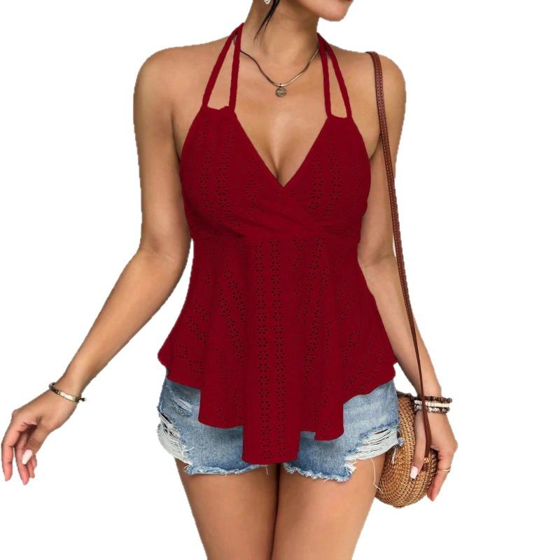 Ready-made Women's Halterneck Suspender Tops Hollow Strappy Vests for Commuting with Style