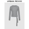 UR 2025 Autumn Women's Grey-Tone Lace-Up Knit Top