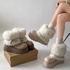 Women's Thick Sole Fuzzy Snow Boots, Lace Decor Autumn Winter Warm Cross-Border Sweet Short Boots