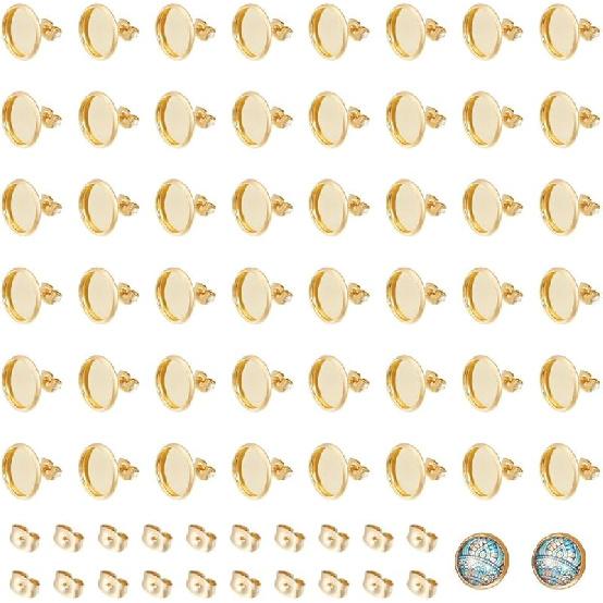 UNICRAFTALE 100pcs 18K Gold Plated Blanks Stud Earring 6mm Round Cabochon Earring Bezels Trays Post Stainless Steel Earring Studs Stud Findings with