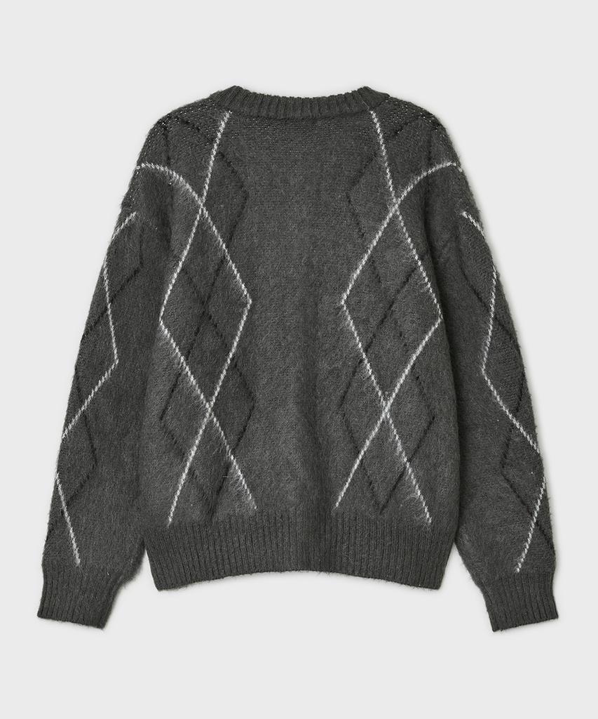 Belier Brushed Argyle Cardigan - Grey