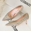 Fashion Sequins Kitten Heels Fashion Woman Pumps Pointed Toe Heeled Shoes Stiletto Heels 2024 New Heeled Shoes Sliver Gold Wedding Shoes