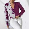 Women's Fashion Casual Spring Autumn Flower Pattern Print Long Sleeve V-Neck Blouses & Shirts