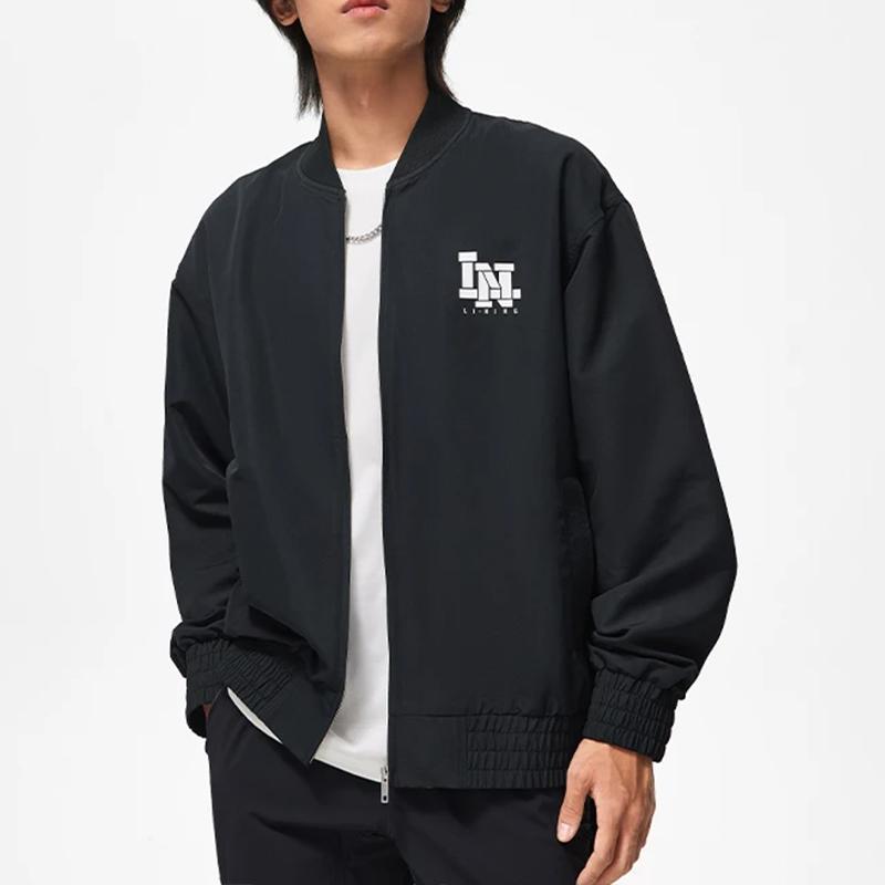 Li-Ning Série Sportovní životní styl Série Čínská kultura Vzor nápisu na zádech Potištěná ležérní bunda Pánská bunda Černá AJDT361-2