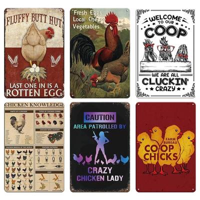 Farm Chicken Fresh Eggs Metal Tin Signs Vintage Plaque  Wall Art Decor Tin Plate Retro Poster Bar Happy Farm Home Wall Decor