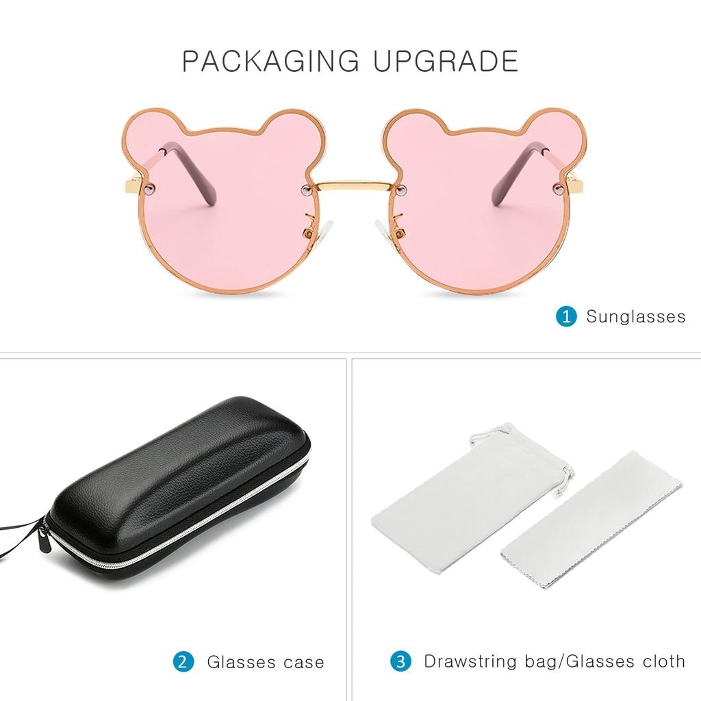 LumiSyne Bear Sunglasses for Girls and UV400 Gradient Metal Round Sun Eyewear for and Beach Kids, Boys, Lenses, Frame, Glasses, Protection,