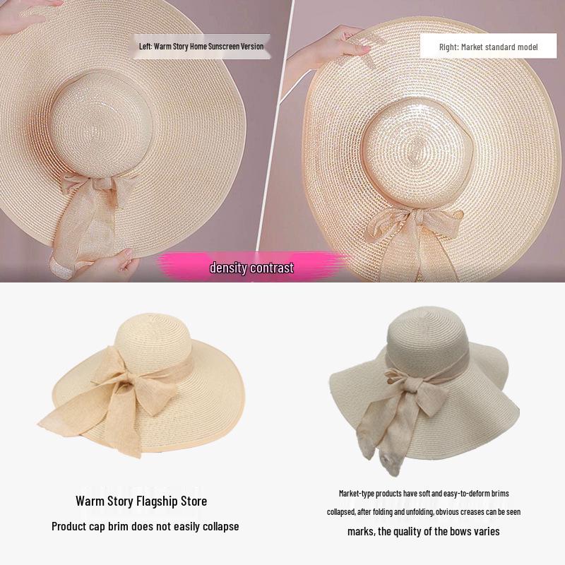 Korean Style Women's Beach Straw Hat - Trendy, Large Brim, Sun Protection, Versatile for Summer Vacations