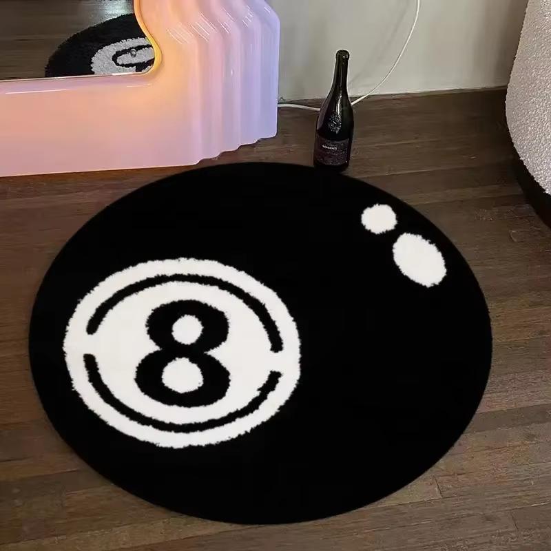 VIKAMABlack 8-Ball Velvet Living Room Rug, Soft and Comfortable, Suitable for Bedroom Bedside, Balcony, and Window Seat Cushions