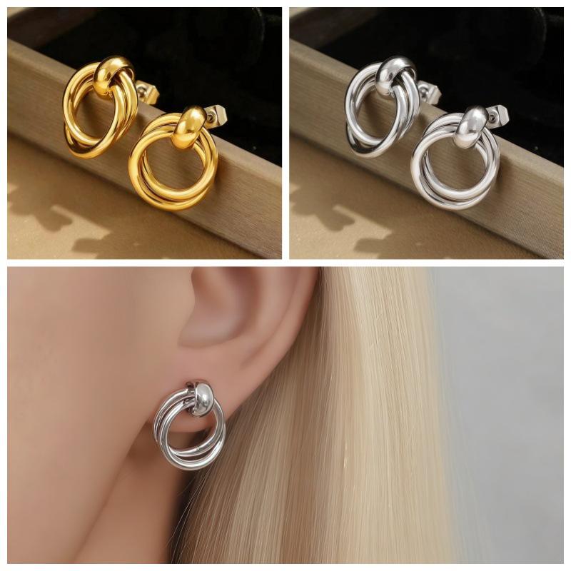 In-Stock Gold Intertwined Circle Earrings: Elegant, Fashionable, Versatile Design for Women