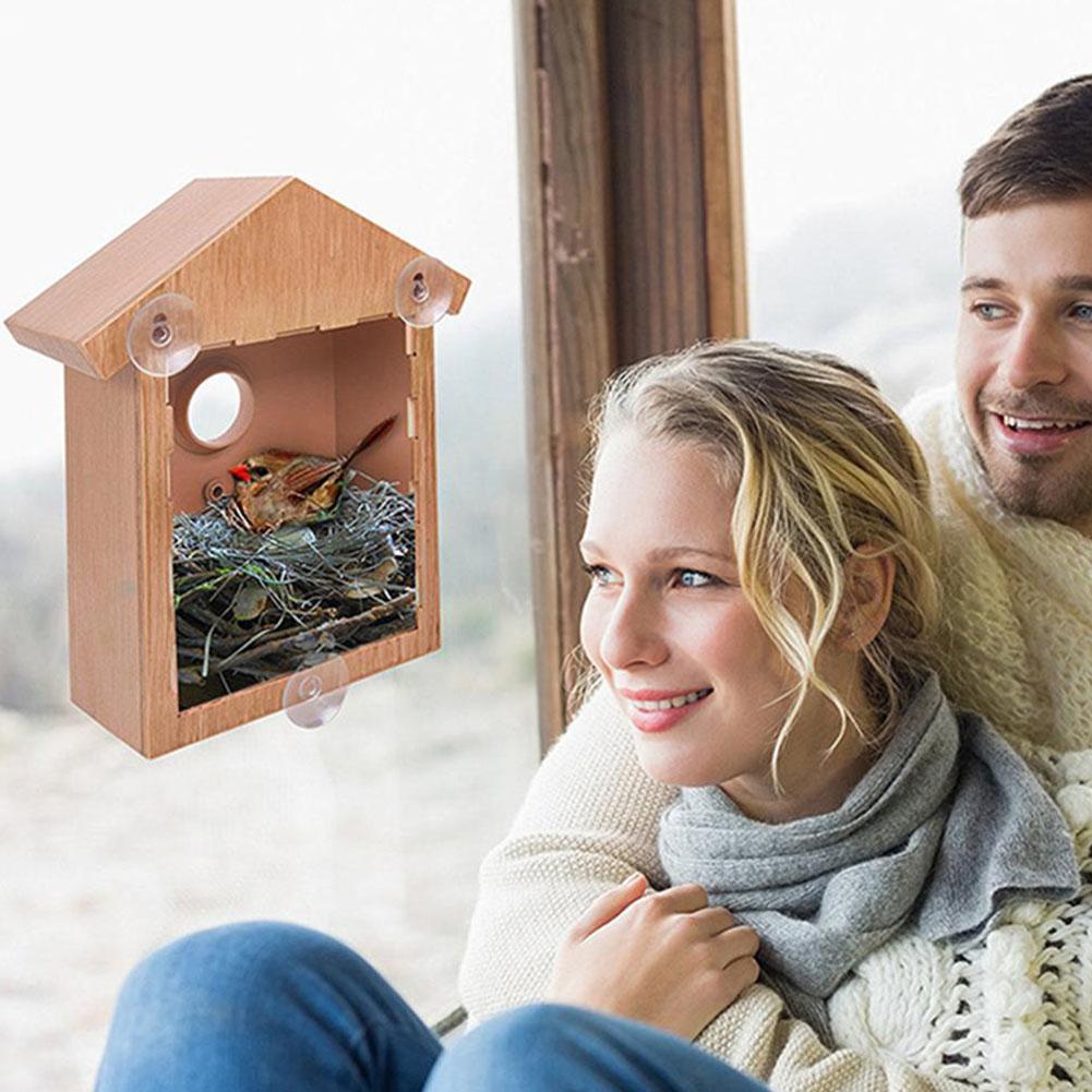 Holz DIY Vogelhaus Käfig Vogel Futterspender mit Saugnapf Fenster Dekorationen