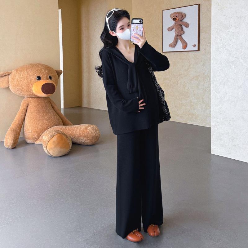 Spring 2026 Maternity Knit Waffle Casual Loose Fashion Set with Shawl M