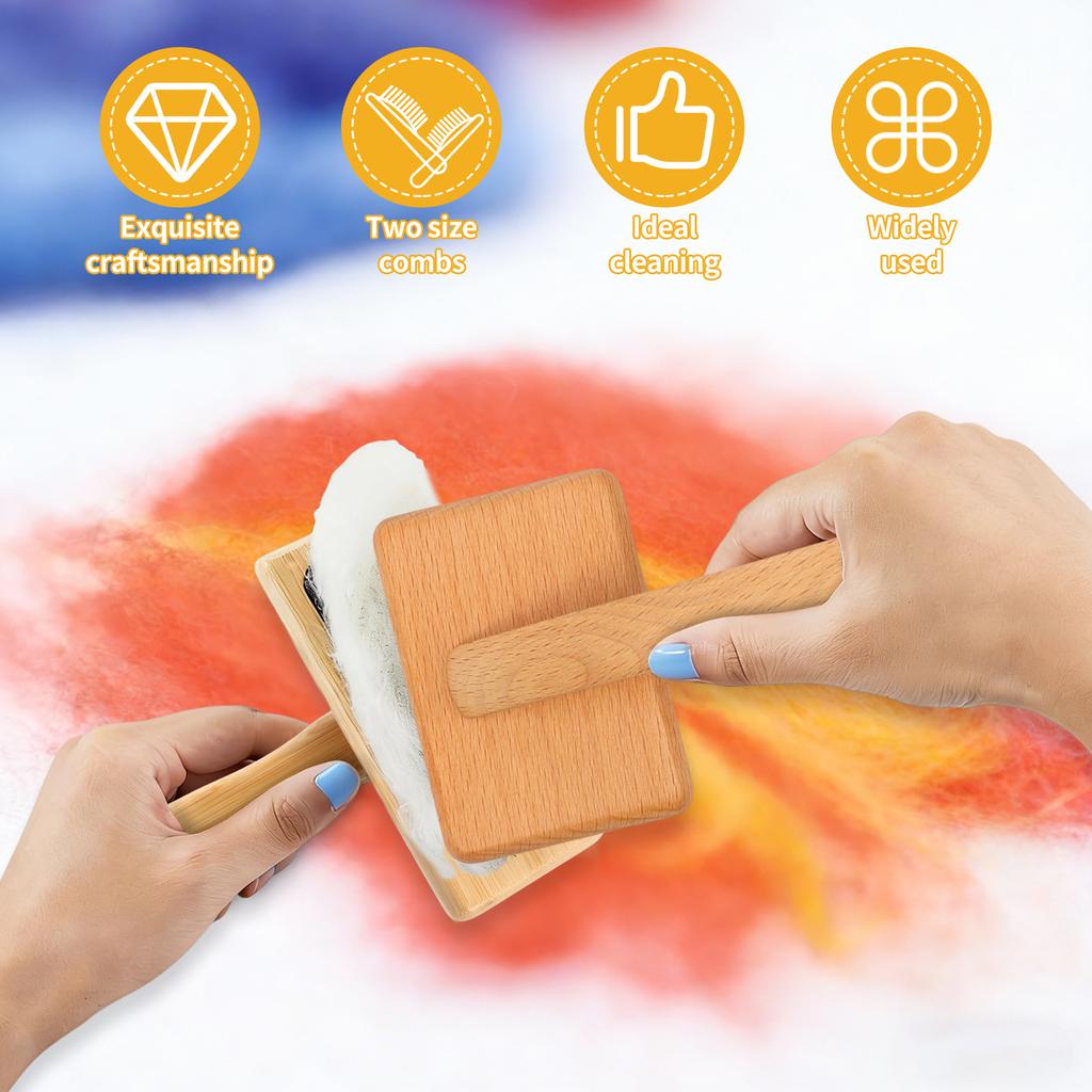 2Pcs Wool Carders Wood Carding Brushes Versatile Needle Felting Brush with Wood Handle Dog Comb for Needle Felting Wool