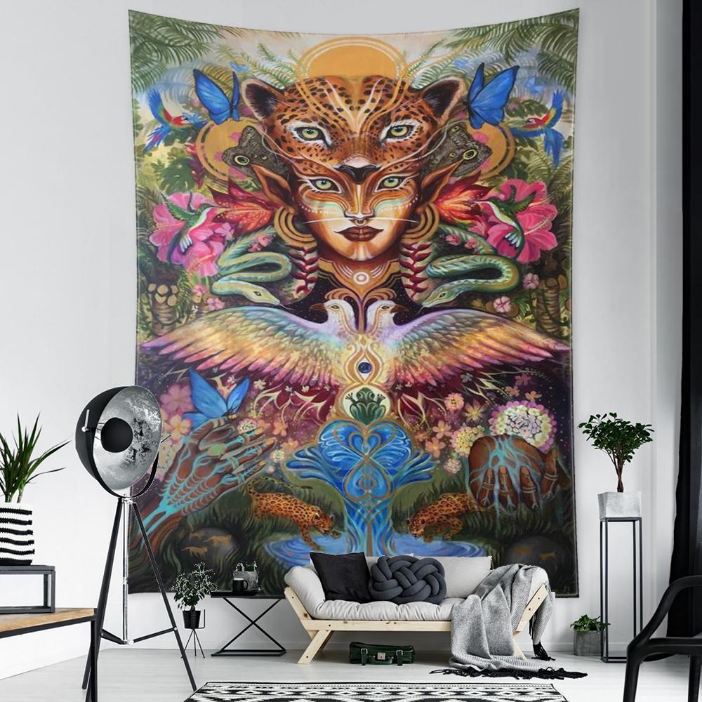 Abstract Leopard Head Tapestry Wall Hanging Psychedelic Witchcraft Tropical Scenery Living Room Bedroom Home Decor