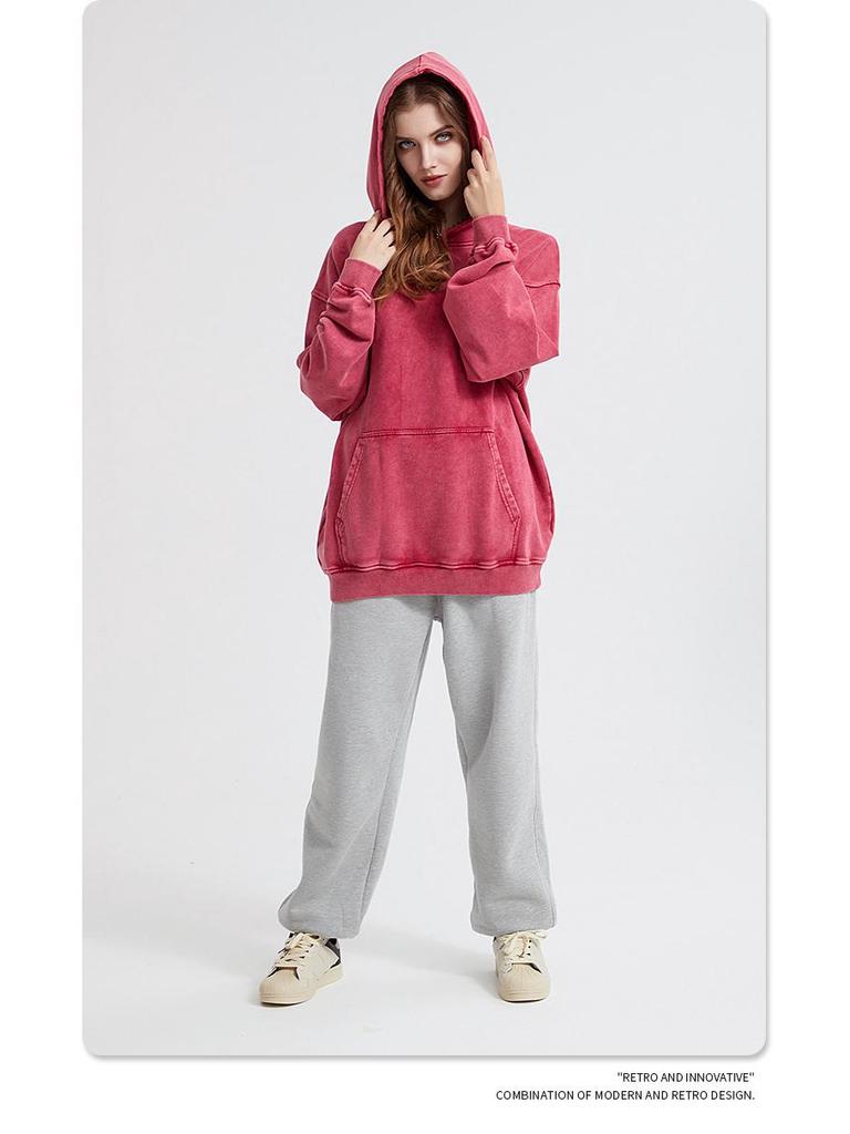 2024 Autumn/Winter Vintage Minimalist Heavyweight Washed Waxed Terry Hoodie (420gsm)