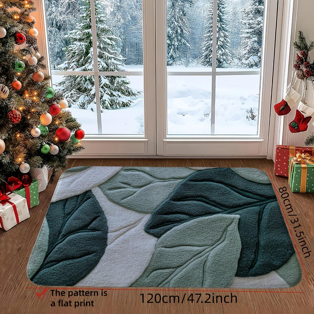 Green Leaf Print Bath Mat – Non-Slip, Durable Rug for Bathroom, Kitchen & Entryway, Perfect Housewarming Gift for New Homeowners