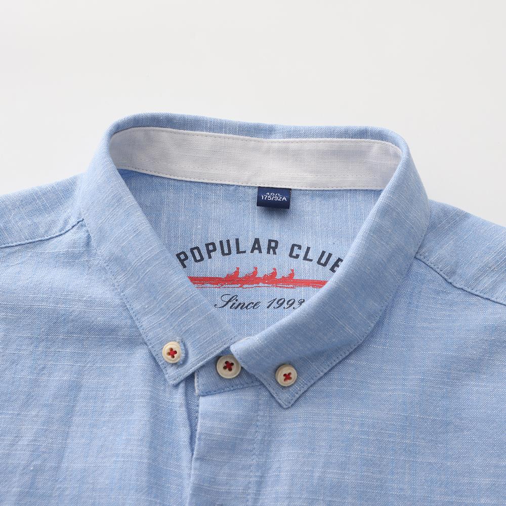 Cămașă Casual cu Mânecă Lungă Slim Fit pentru Bărbați - Amestec Respirabil și Moale de Bumbac și In pentru Primăvară/Vară, Guler cu Nasturi și Buzunar la Piept Stâng