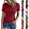 Ladies Slim Bottom T-shirt Fashion Casual Solid Colour Round Neck Pullover Short Sleeve Top