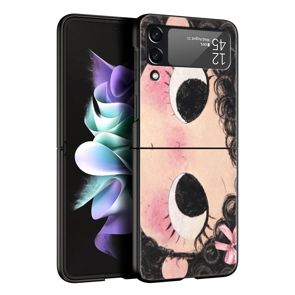 Hard PC Phone Case For Samsung Galaxy Z Flip 7 6 5 4 Black Cover For Galaxy Z Flip 3 Foldable Shockproof Cute Black Big Eyes Bag