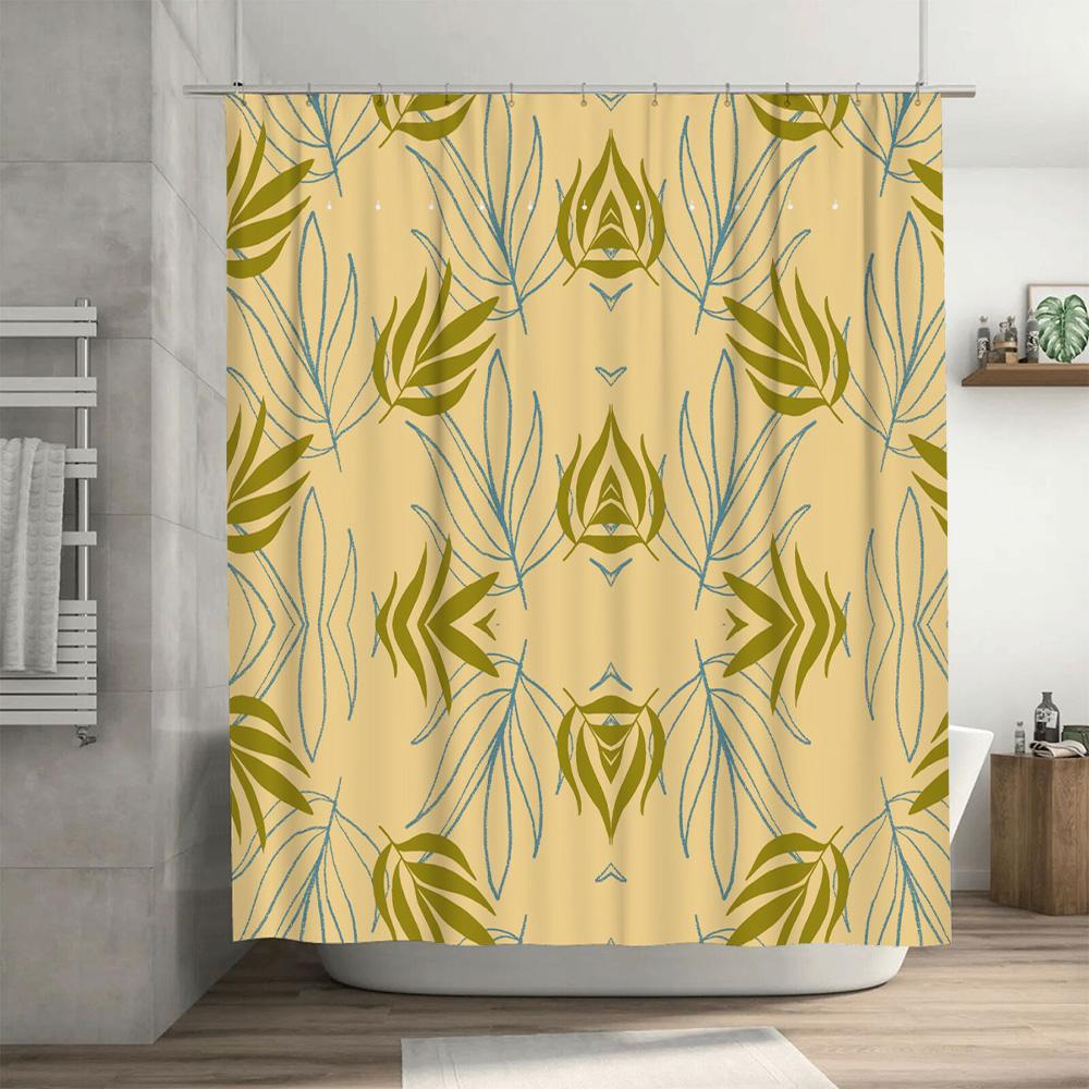 Modernes Badezimmer-Dekor Mit Trendigem Geometrischem Blattmuster Ein Must-Have Duschvorhang-Set Für Ihr Heim-Badezimmer (189X205Cm)